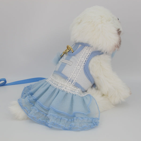 Glitter Pooch Harness ชุดรัดอก สายจูง เสื้อผ้า สุนัข, หมา, แมว, สัตว์เลี้ยง พร้อม สายจูง รุ่น BOWnebelle Charmy - Sky - GLITTER POOCH DOG & CAT HARNESS