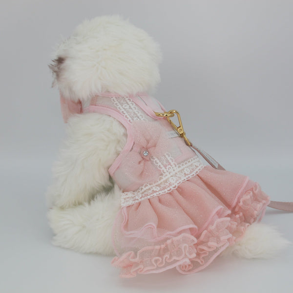 Glitter Pooch Harness ชุดรัดอก สายจูง เสื้อผ้า สุนัข, หมา, แมว, สัตว์เลี้ยง พร้อม สายจูง รุ่น BOWnebelle Charmy - Rose - GLITTER POOCH DOG & CAT HARNESS