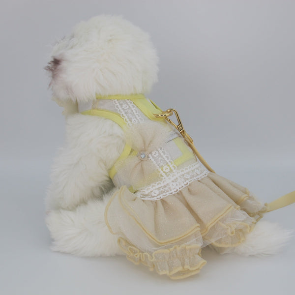 Glitter Pooch Harness ชุดรัดอก สายจูง เสื้อผ้า สุนัข, หมา, แมว, สัตว์เลี้ยง พร้อม สายจูง รุ่น BOWnebelle Charmy - Buttercream - GLITTER POOCH DOG & CAT HARNESS