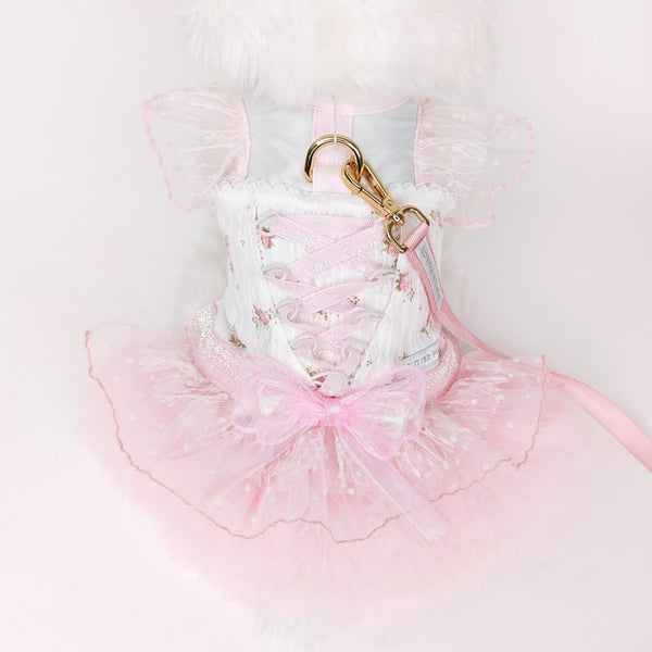 Glitter Pooch Harness ชุดรัดอก สายจูง เสื้อผ้า สุนัข, หมา, แมว, สัตว์เลี้ยง พร้อม สายจูง รุ่น Étoile Tulle Ballet - Pink