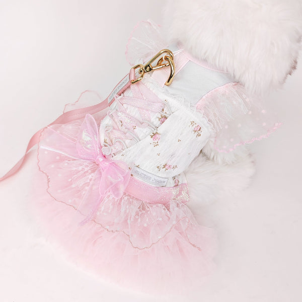 Glitter Pooch Harness ชุดรัดอก สายจูง เสื้อผ้า สุนัข, หมา, แมว, สัตว์เลี้ยง พร้อม สายจูง รุ่น Étoile Tulle Ballet - Pink