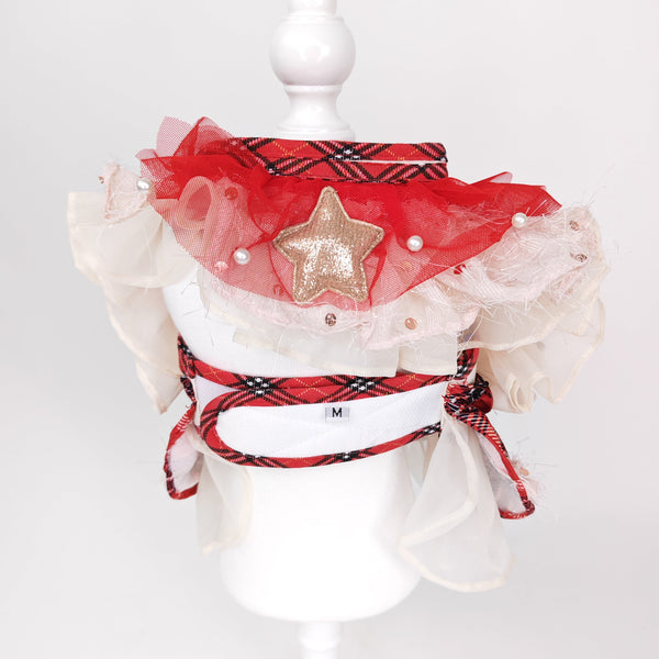 Glitter Pooch Harness ชุดรัดอก สายจูง เสื้อผ้า สุนัข, หมา, แมว, สัตว์เลี้ยง พร้อม สายจูง รุ่น Starry Noel Soirée - Red