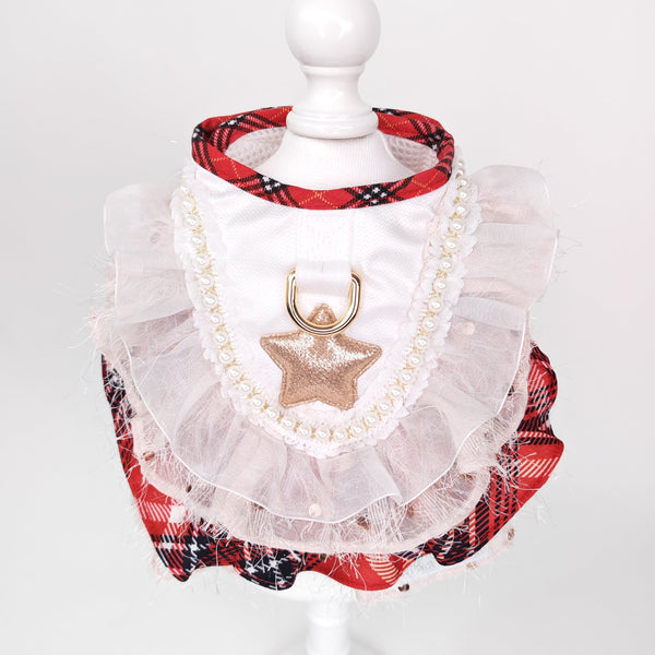 Glitter Pooch Harness ชุดรัดอก สายจูง เสื้อผ้า สุนัข, หมา, แมว, สัตว์เลี้ยง พร้อม สายจูง รุ่น Starry Noel Soirée - White