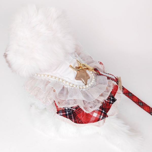 Glitter Pooch Harness ชุดรัดอก สายจูง เสื้อผ้า สุนัข, หมา, แมว, สัตว์เลี้ยง พร้อม สายจูง รุ่น Starry Noel Soirée - White