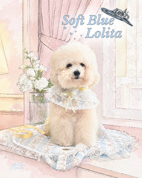 Glitter Pooch Harness ชุดรัดอก สายจูง เสื้อผ้า สุนัข, หมา, แมว, สัตว์เลี้ยง พร้อม สายจูง รุ่น Soft Blue Lolita - GLITTER POOCH DOG & CAT HARNESS