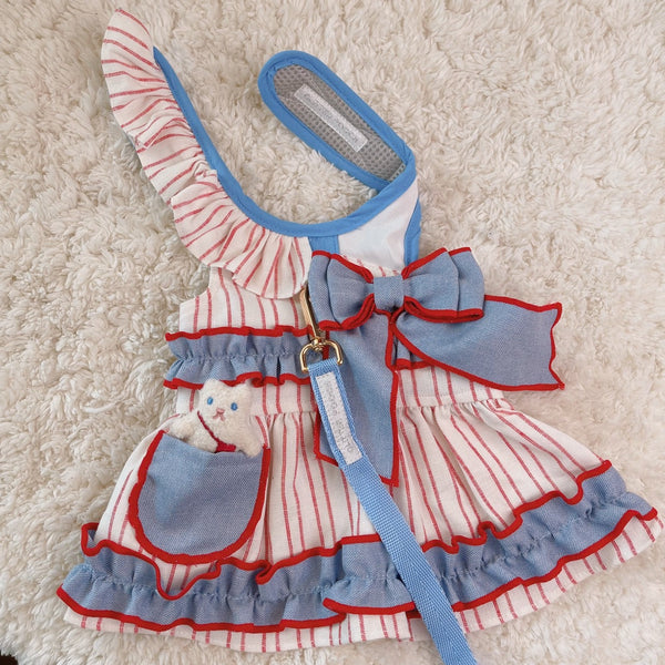 Glitter Pooch Harness ชุดรัดอก สายจูง เสื้อผ้า สุนัข, หมา, แมว, สัตว์เลี้ยง พร้อม สายจูง รุ่น Wintry Candy Cane - GLITTER POOCH DOG & CAT HARNESS