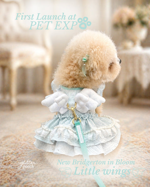 Glitter Pooch Harness ชุดรัดอก สายจูง เสื้อผ้า สุนัข, หมา, แมว, สัตว์เลี้ยง พร้อม สายจูง รุ่น Bridgerton in Bloom Little Wings - Mint