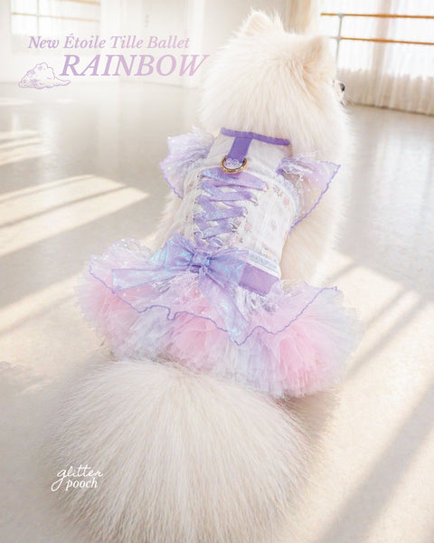 Glitter Pooch Harness ชุดรัดอก สายจูง เสื้อผ้า สุนัข, หมา, แมว, สัตว์เลี้ยง พร้อม สายจูง รุ่น Étoile Tulle Ballet - Rainbow
