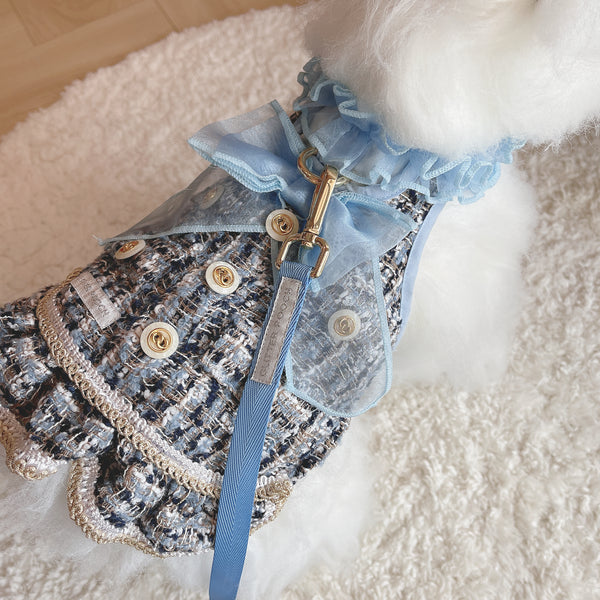Glitter Pooch Harness ชุดรัดอก สายจูง เสื้อผ้า สุนัข, หมา, แมว, สัตว์เลี้ยง พร้อม สายจูง รุ่น New Emily in Paris Blue - GLITTER POOCH DOG & CAT HARNESS