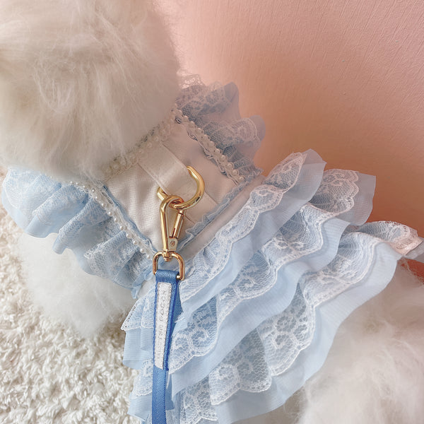 Glitter Pooch Harness ชุดรัดอก สายจูง เสื้อผ้า สุนัข, หมา, แมว, สัตว์เลี้ยง พร้อม สายจูง รุ่น Pastel Day Dream Blue - GLITTER POOCH DOG & CAT HARNESS