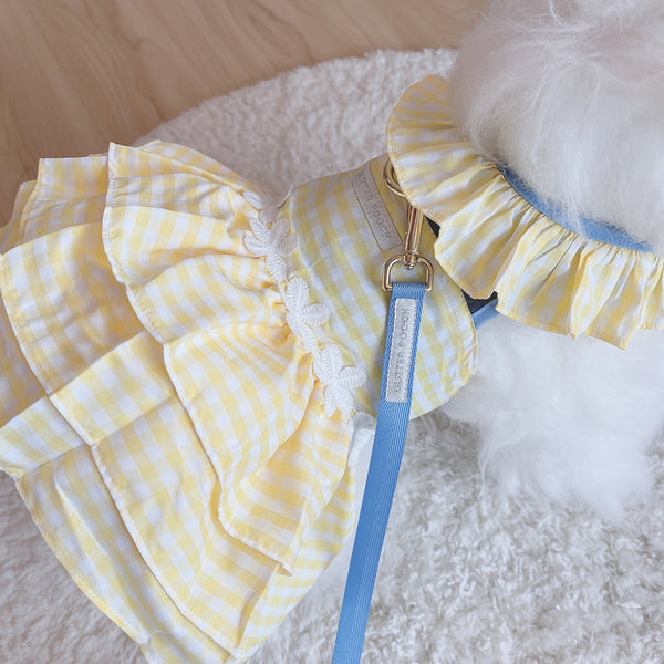 Glitter Pooch Harness ชุดรัดอก สายจูง เสื้อผ้า สุนัข, หมา, แมว, สัตว์เลี้ยง พร้อม สายจูง รุ่น Plaid Plaid Girl Yellow - GLITTER POOCH DOG & CAT HARNESS